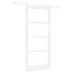 Porta Scorrevole Bianco 93 x 211 cm in Legno Massello di Pino e Vetro