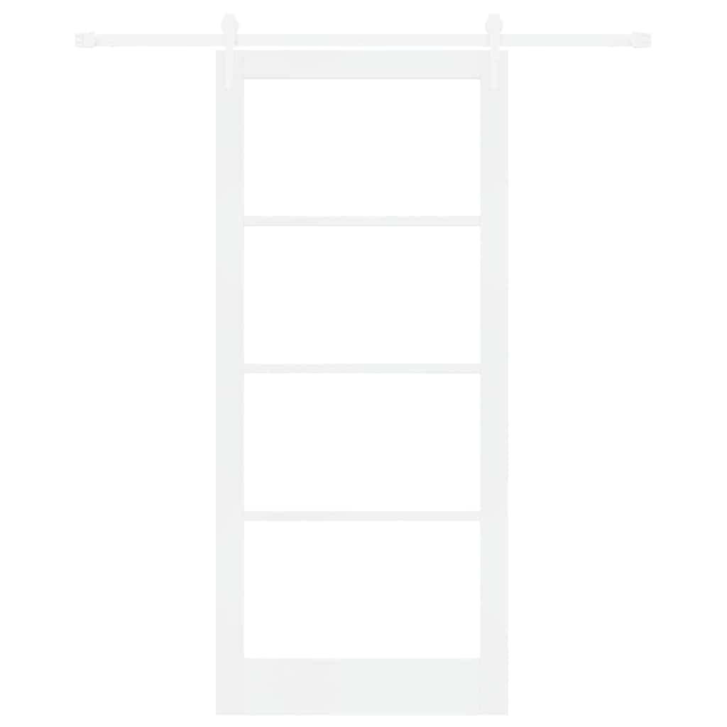 Porta Scorrevole Bianco 93 x 211 cm in Legno Massello di Pino e Vetro
