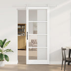 Porta Scorrevole Bianco 93 x 232 cm - Legno Massello Pino e Vetro