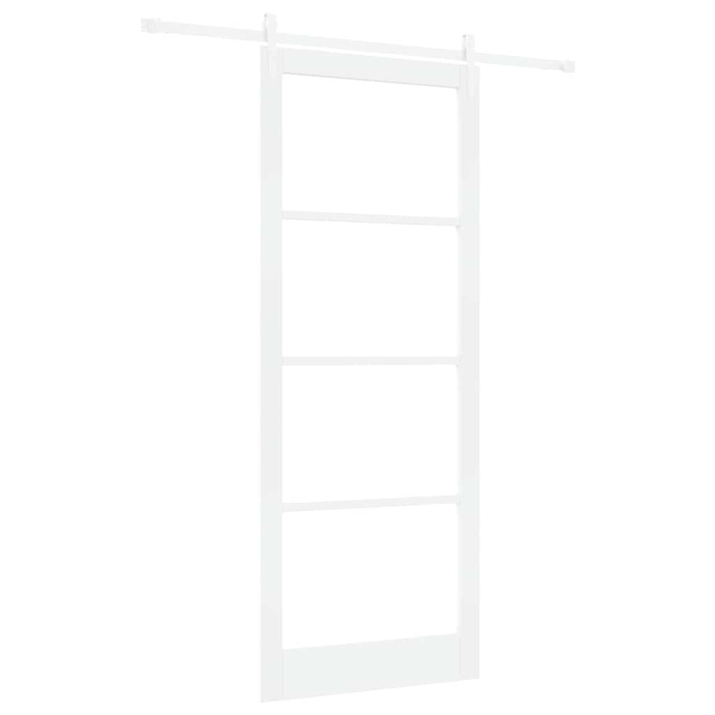 Porta Scorrevole Bianco 93 x 232 cm - Legno Massello Pino e Vetro