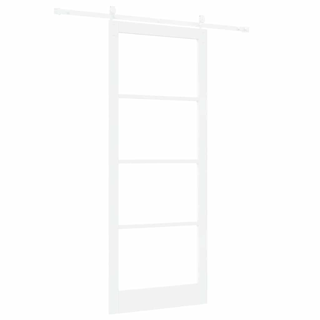 Porta Scorrevole Bianco 93 x 232 cm - Legno Massello Pino e Vetro
