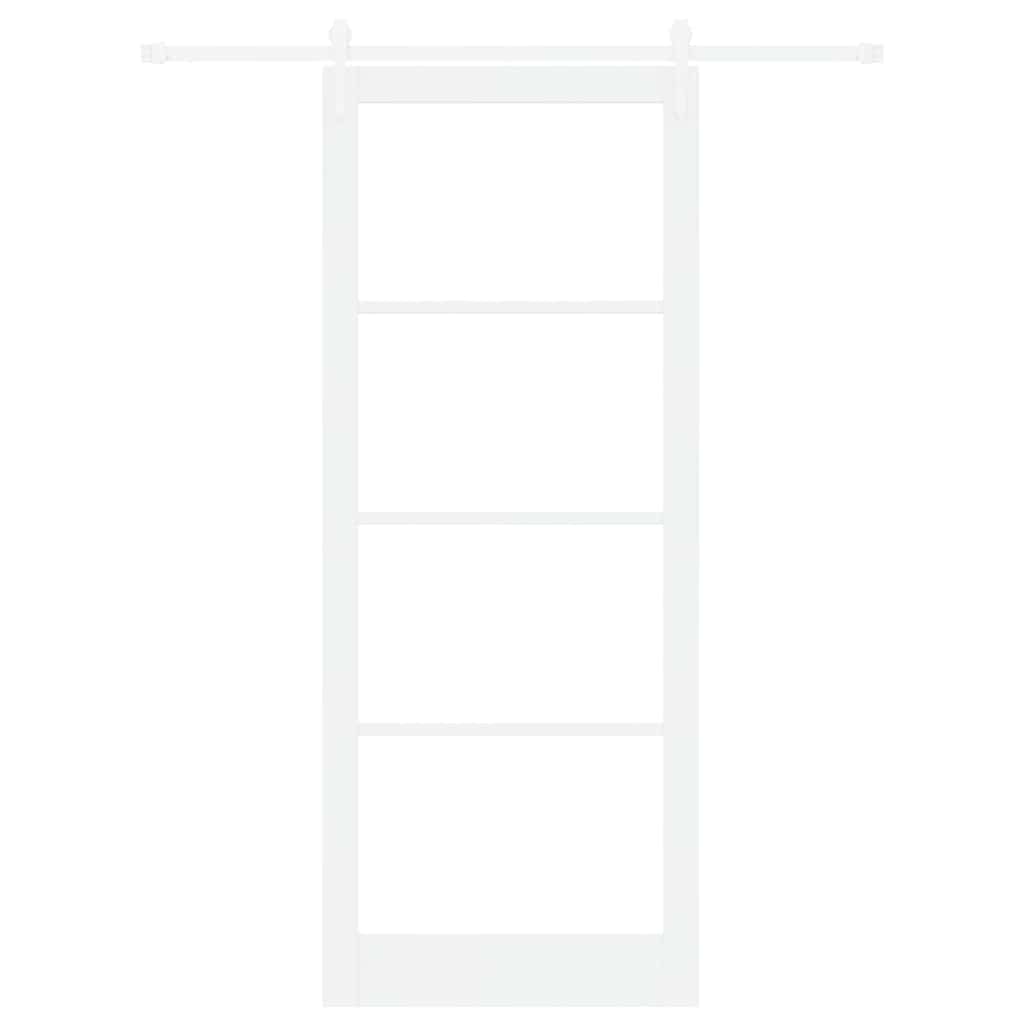 Porta Scorrevole Bianco 93 x 232 cm - Legno Massello Pino e Vetro