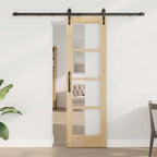 Porta Scorrevole Naturale e Nero Legno Massello Pino e Vetro 61 x 198,5 cm