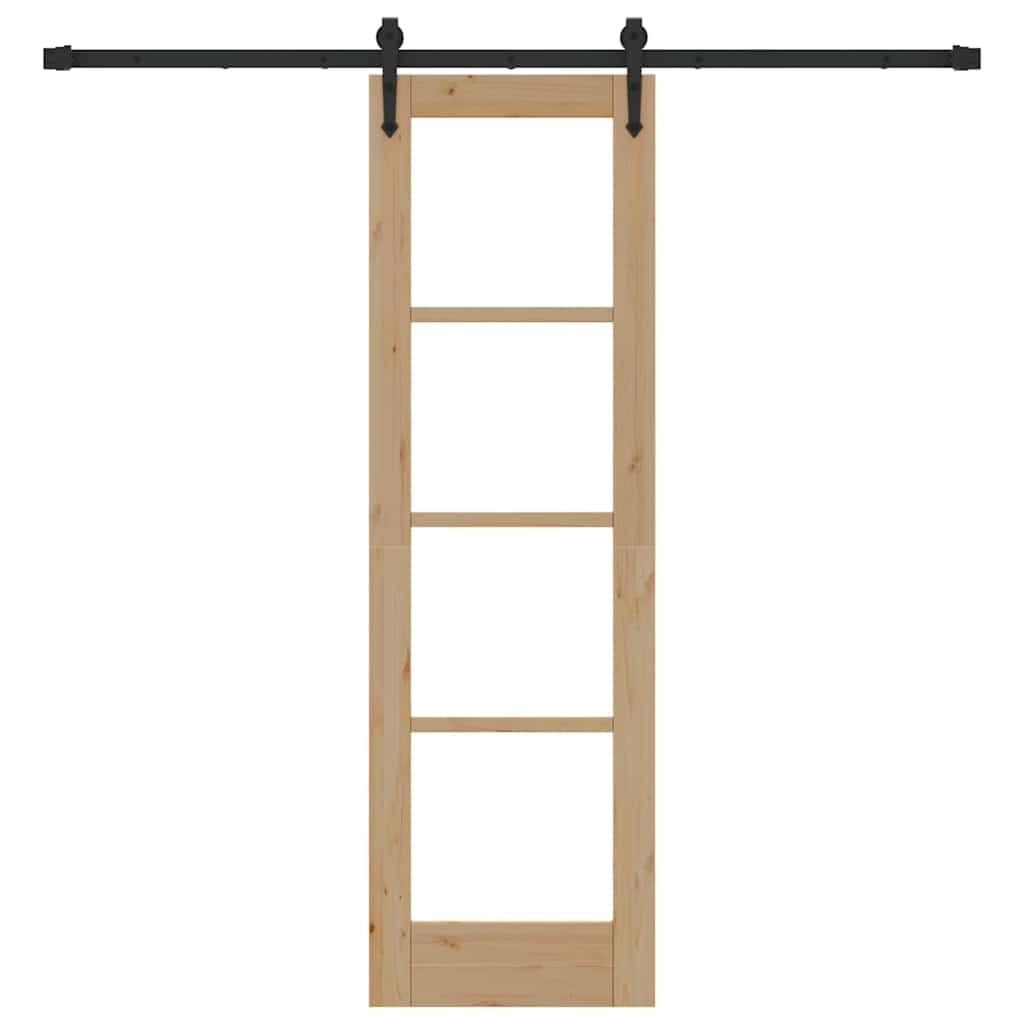 Porta Scorrevole Naturale e Nero Legno Massello Pino e Vetro 61 x 198,5 cm