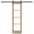 Porta Scorrevole Naturale e Nero Legno Massello Pino e Vetro 61 x 198,5 cm