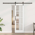 Porta Scorrevole Bianco e Nero 61 x 198,5 cm - Legno Massello di Pino e Vetro