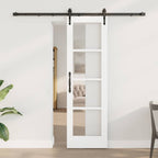 Porta Scorrevole Bianco e Nero 61 x 198,5 cm - Legno Massello di Pino e Vetro