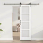 Porta Scorrevole Bianco e Nero 61 x 198,5 cm - Legno Massello di Pino e Vetro
