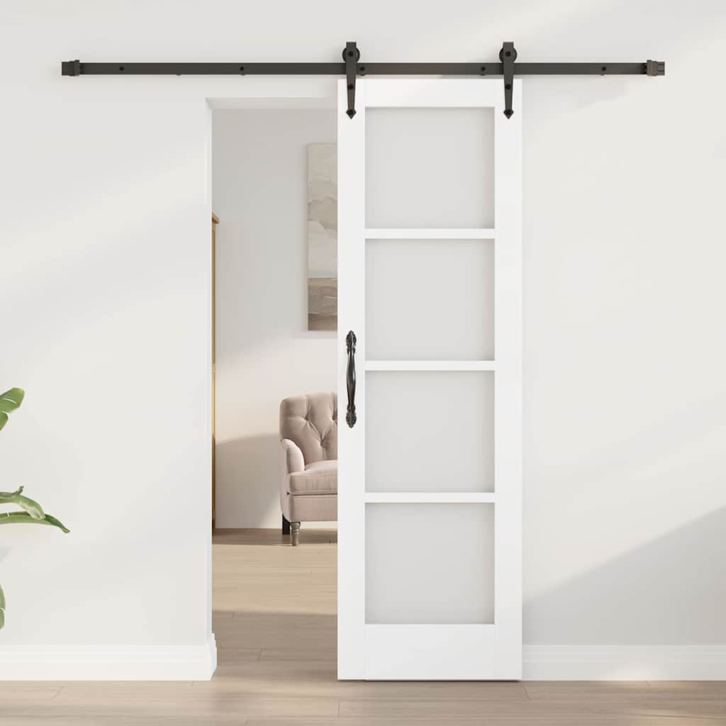 Porta Scorrevole Bianco e Nero 61 x 198,5 cm - Legno Massello di Pino e Vetro
