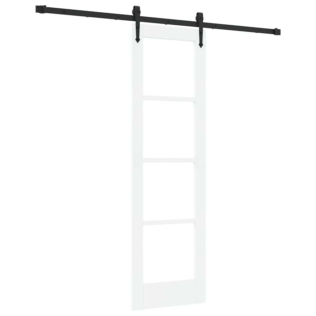 Porta Scorrevole Bianco e Nero 61 x 198,5 cm - Legno Massello di Pino e Vetro