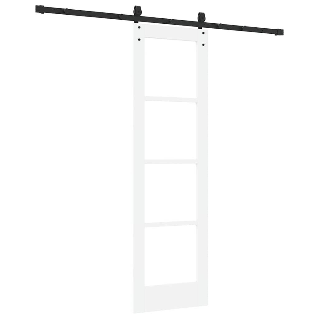 Porta Scorrevole Bianco e Nero 61 x 198,5 cm - Legno Massello di Pino e Vetro