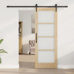 Porta Scorrevole in Legno Massello di Pino e Vetro Naturale e Nero 73,5 x 198,5 cm