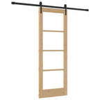 Porta Scorrevole in Legno Massello di Pino e Vetro Naturale e Nero 73,5 x 198,5 cm