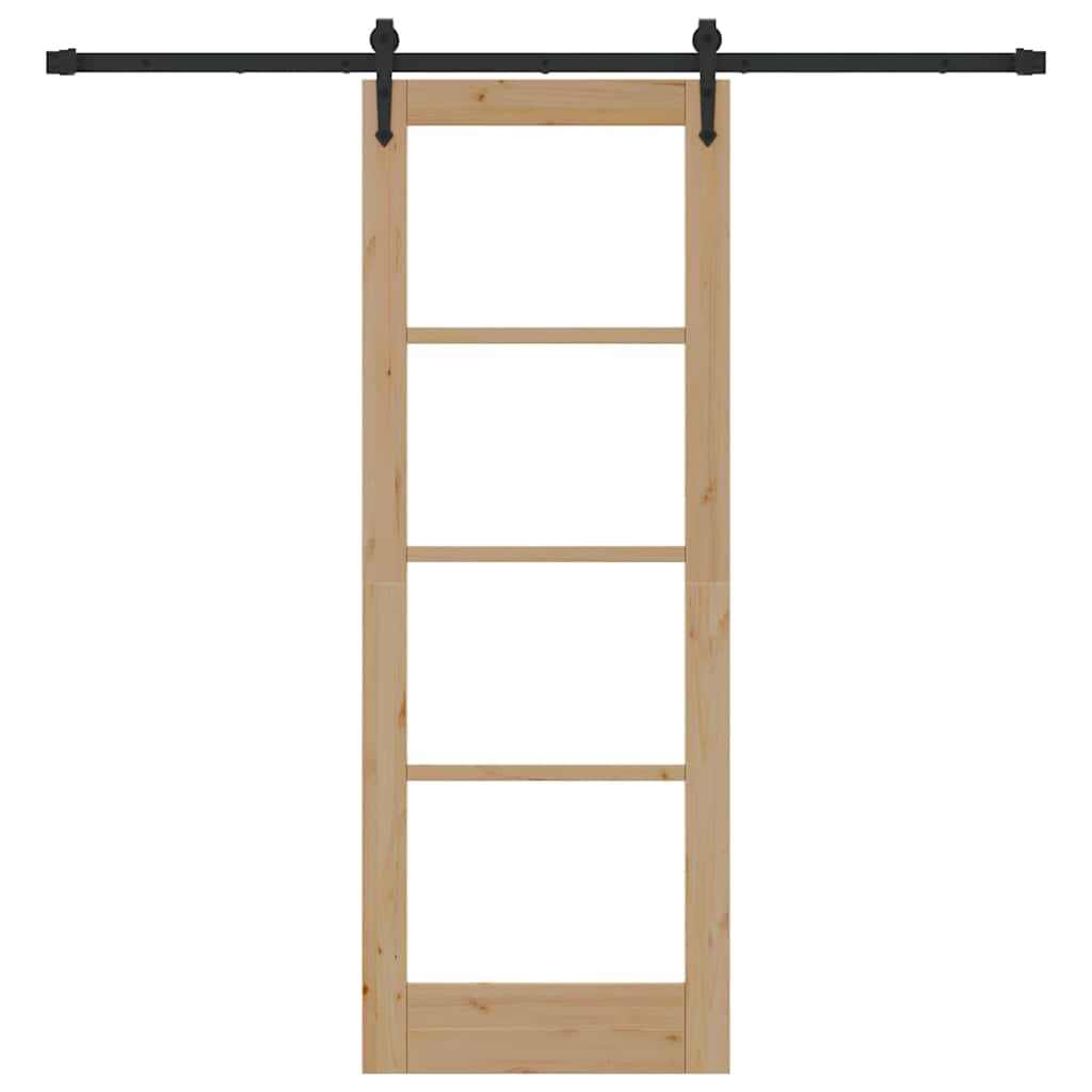 Porta Scorrevole in Legno Massello di Pino e Vetro Naturale e Nero 73,5 x 198,5 cm