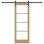 Porta Scorrevole in Legno Massello di Pino e Vetro Naturale e Nero 73,5 x 198,5 cm