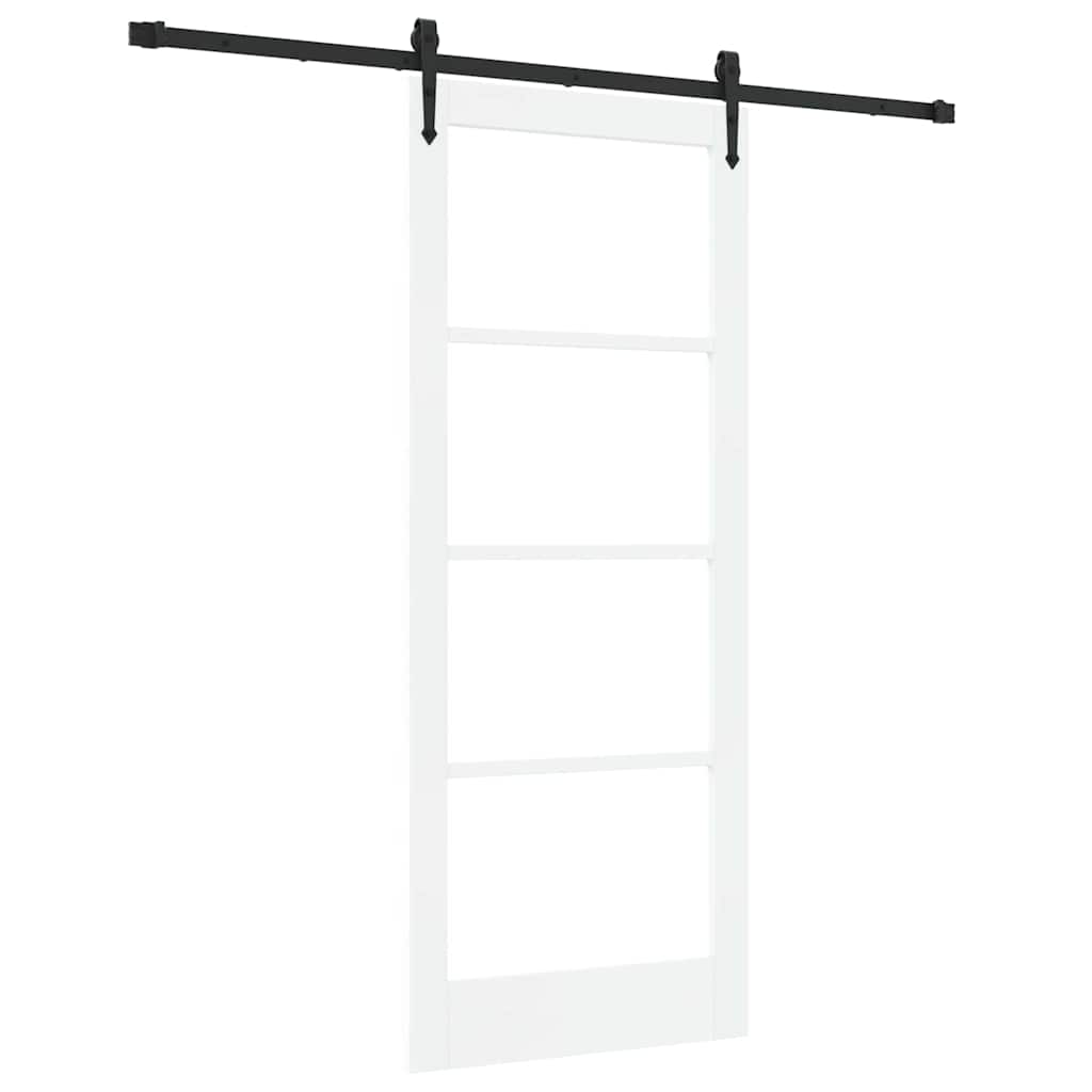 Porta Scorrevole Bianco e Nero 83 x 202 cm - Legno Massello di Pino e Vetro