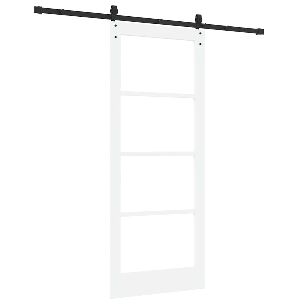 Porta Scorrevole Bianco e Nero 83 x 202 cm - Legno Massello di Pino e Vetro