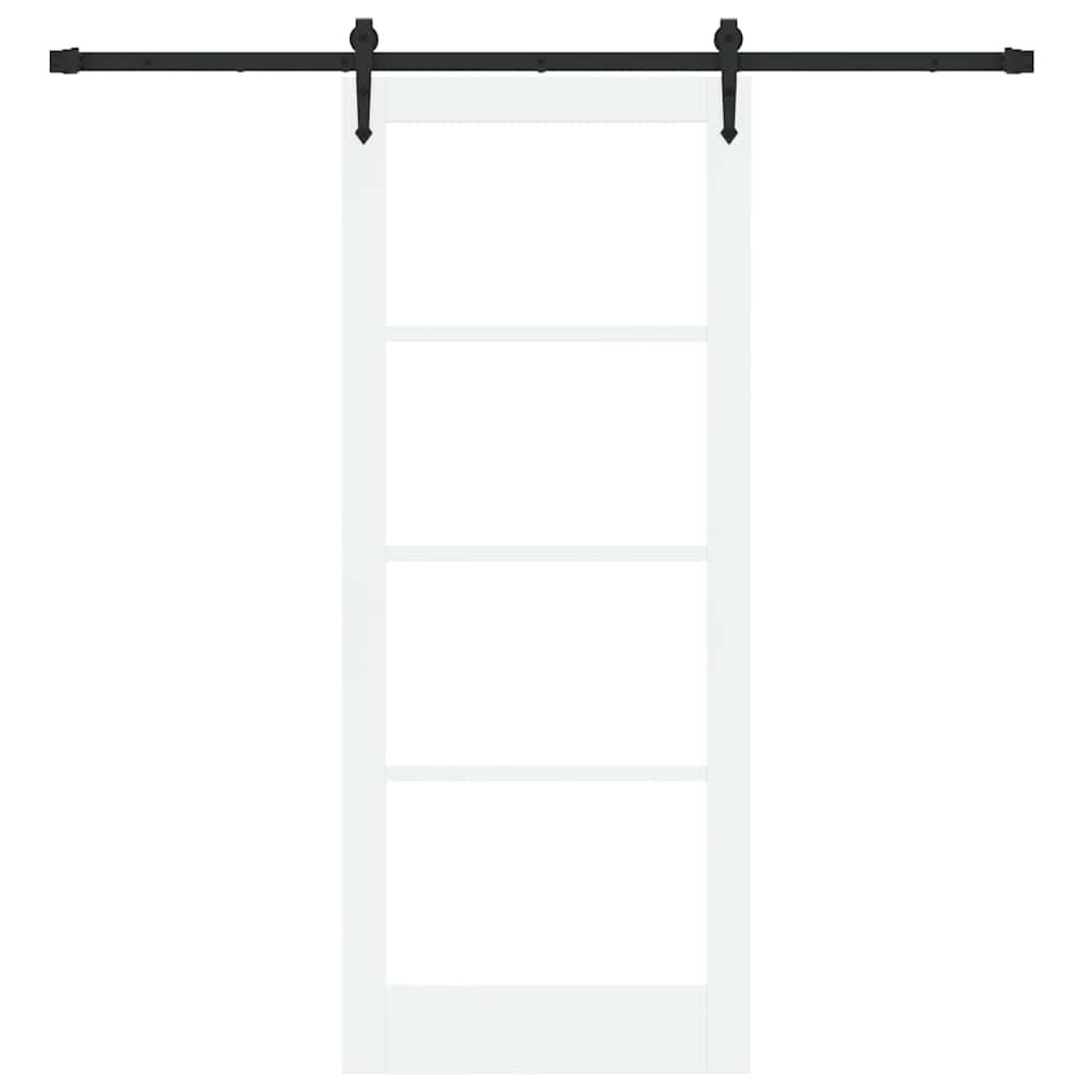 Porta Scorrevole Bianco e Nero 83 x 202 cm - Legno Massello di Pino e Vetro