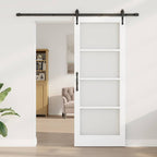Porta Scorrevole Bianco e Nero 83 x 211 cm - Legno Massello di Pino e Vetro