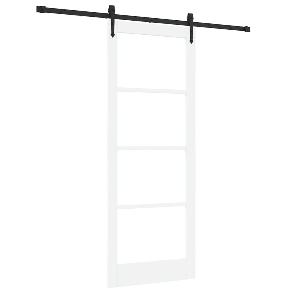Porta Scorrevole Bianco e Nero 83 x 211 cm - Legno Massello di Pino e Vetro