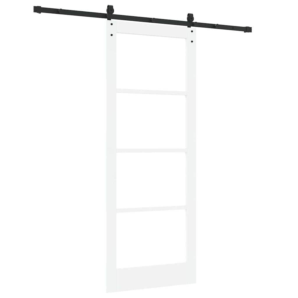 Porta Scorrevole Bianco e Nero 83 x 211 cm - Legno Massello di Pino e Vetro