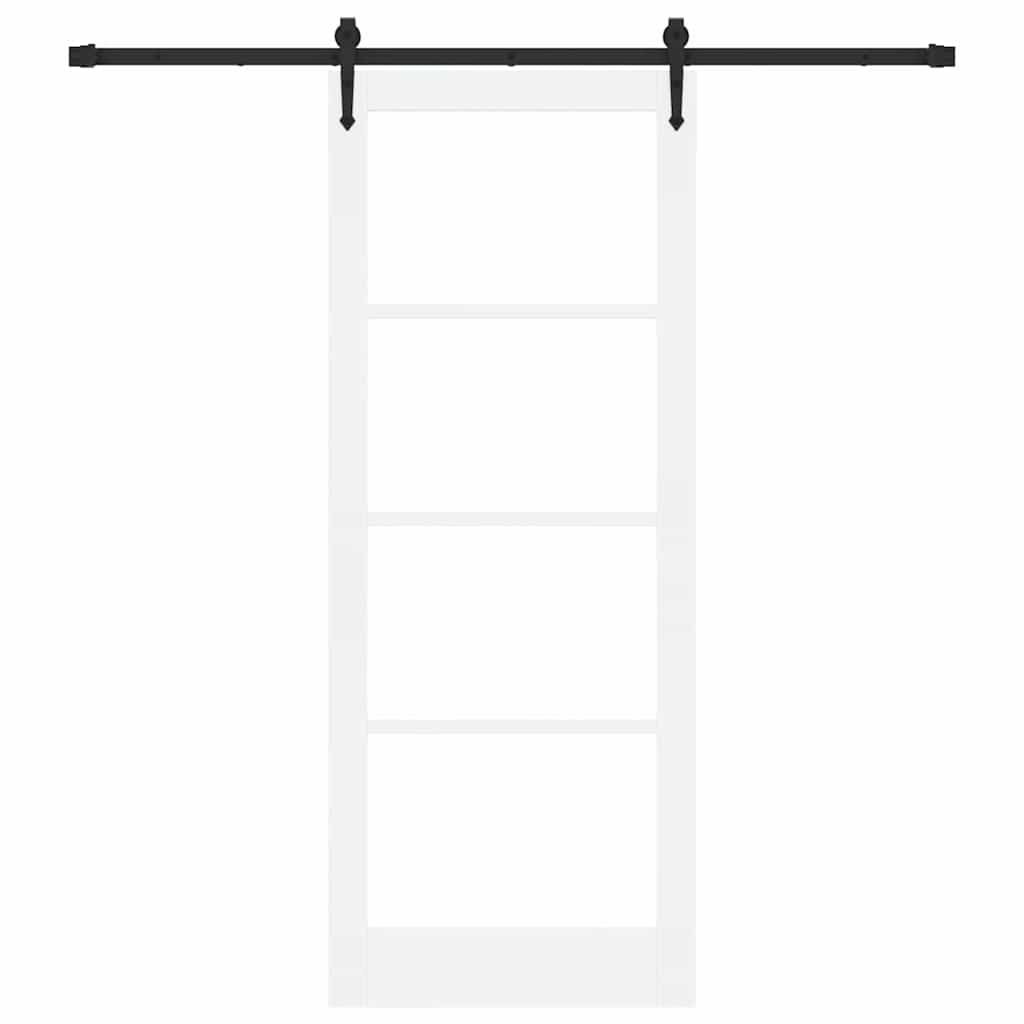 Porta Scorrevole Bianco e Nero 83 x 211 cm - Legno Massello di Pino e Vetro