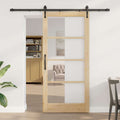 Porta Scorrevole Naturale e Nero 93 x 202 cm - Legno Massello di Pino e Vetro
