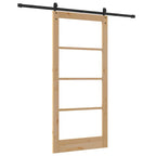 Porta Scorrevole Naturale e Nero 93 x 202 cm - Legno Massello di Pino e Vetro
