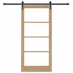 Porta Scorrevole Naturale e Nero 93 x 202 cm - Legno Massello di Pino e Vetro