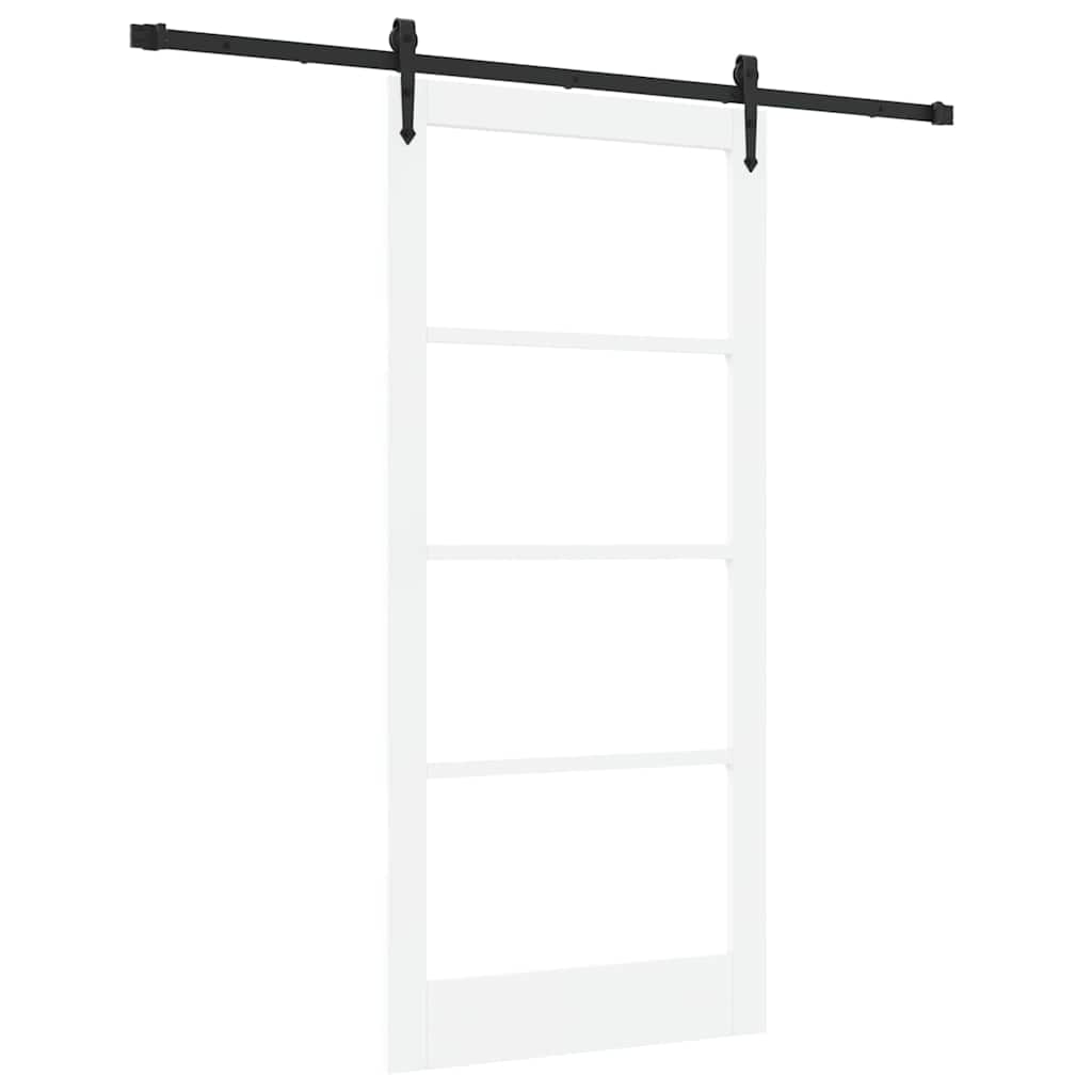 Porta Scorrevole Bianco e Nero 93 x 202 cm - Legno Massello di Pino e Vetro