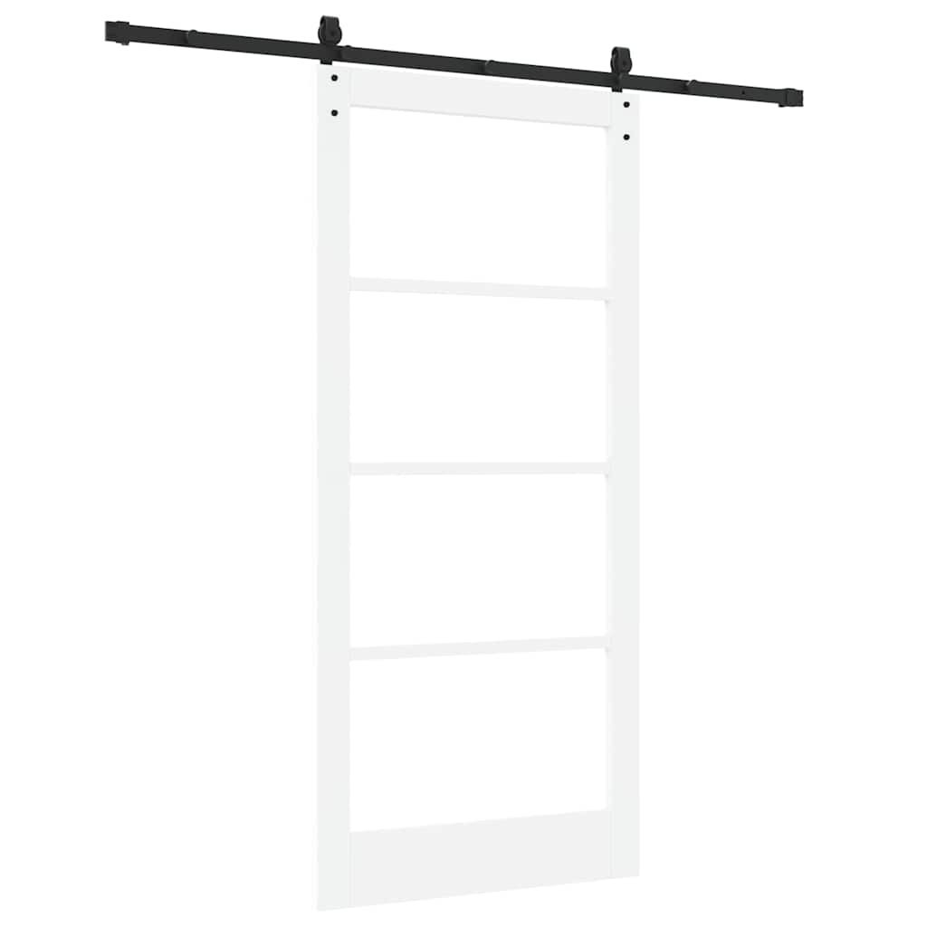 Porta Scorrevole Bianco e Nero 93 x 202 cm - Legno Massello di Pino e Vetro