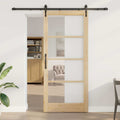 Porta scorrevole in legno di pino e vetro 93 x 211 cm naturale e nero