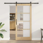 Porta scorrevole in legno di pino e vetro 93 x 211 cm naturale e nero