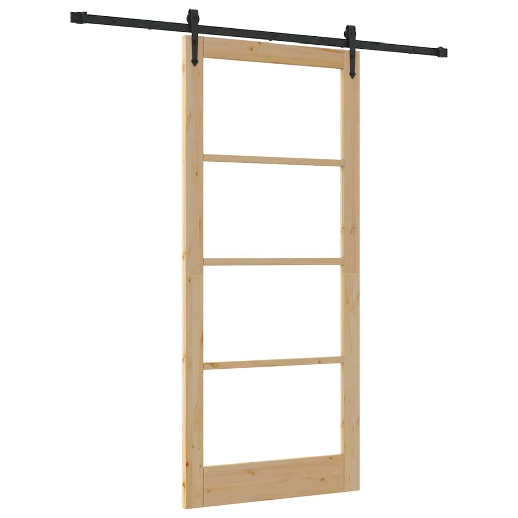 Porta scorrevole in legno di pino e vetro 93 x 211 cm naturale e nero