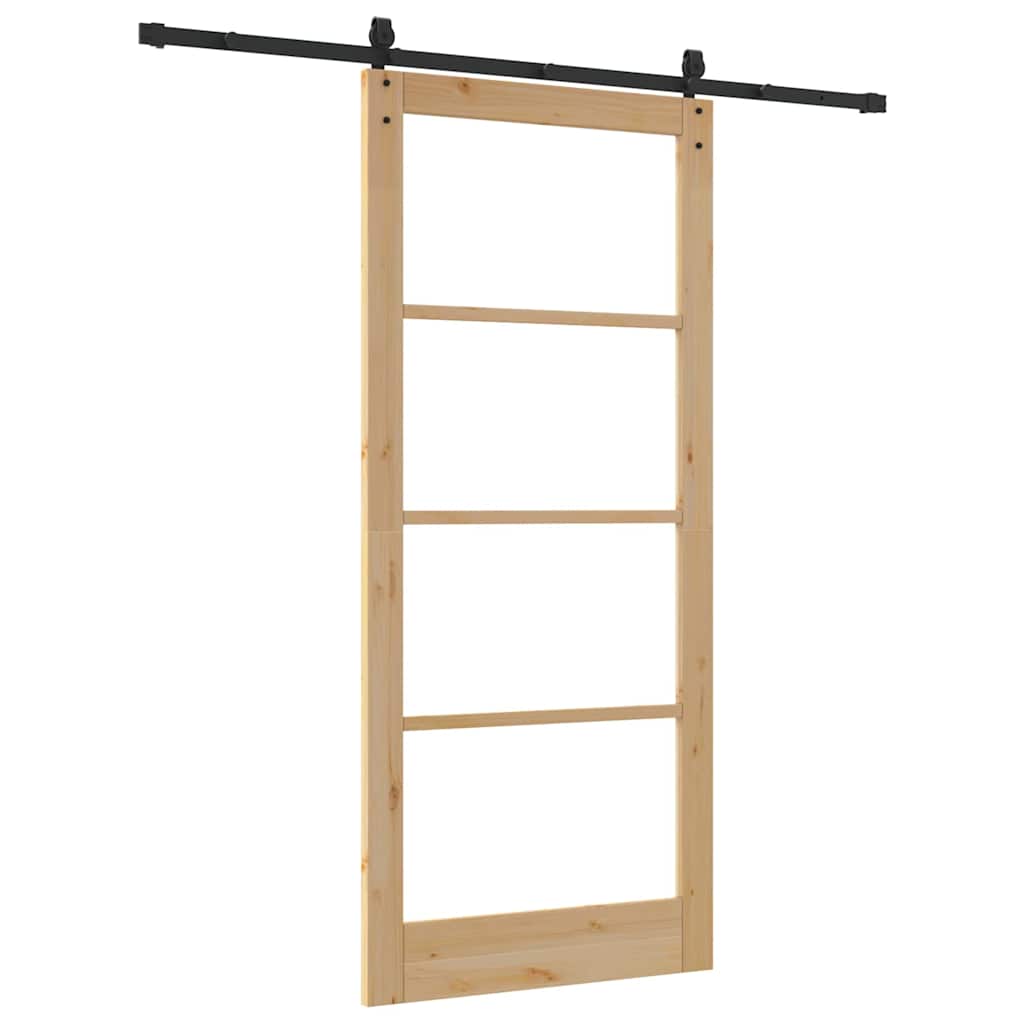 Porta scorrevole in legno di pino e vetro 93 x 211 cm naturale e nero