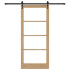 Porta scorrevole in legno di pino e vetro 93 x 211 cm naturale e nero