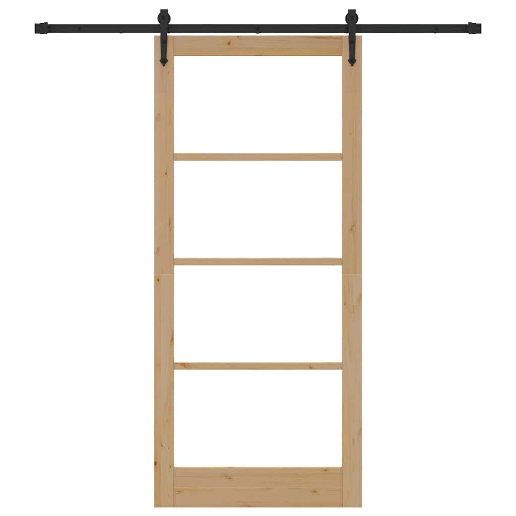 Porta scorrevole in legno di pino e vetro 93 x 211 cm naturale e nero