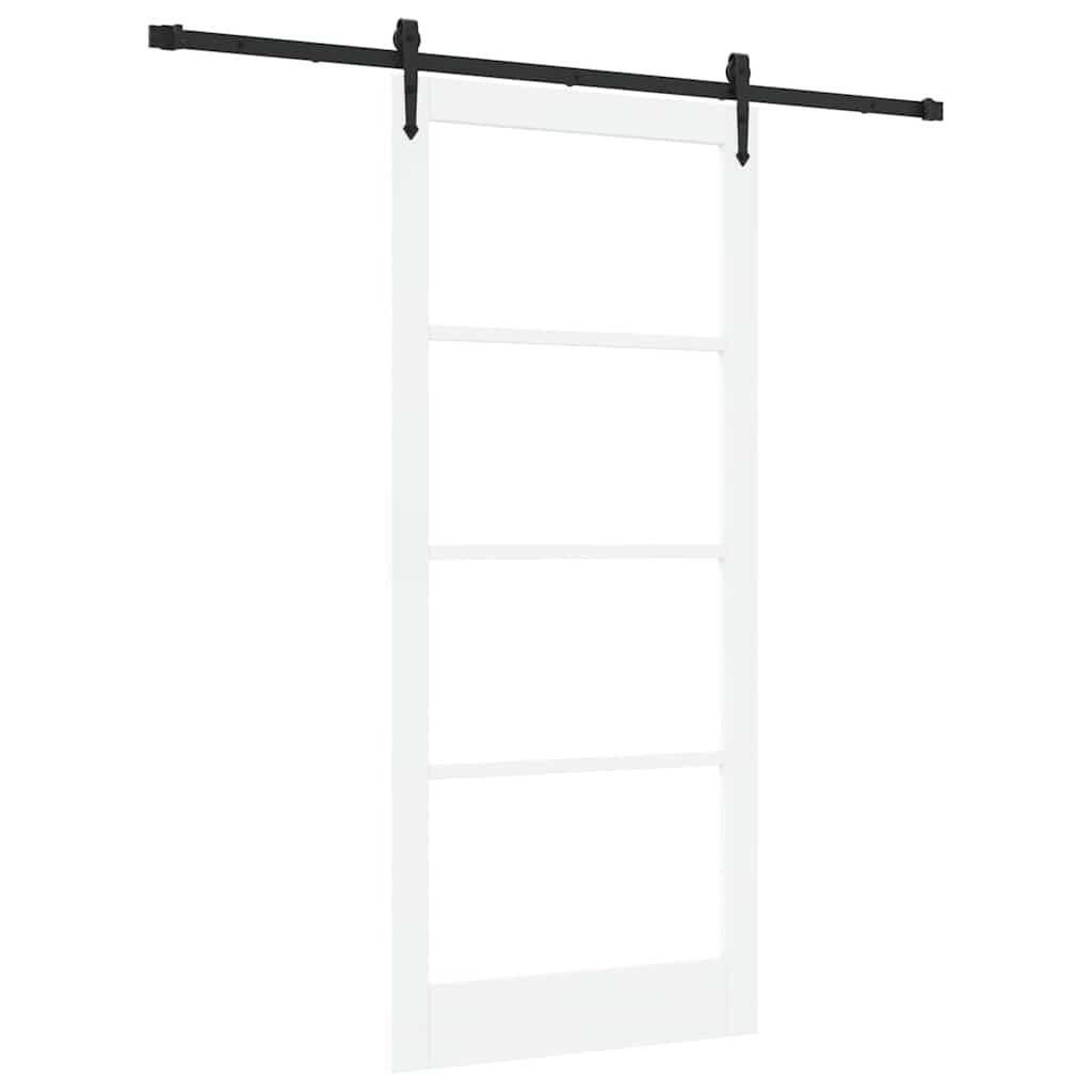 Porta Scorrevole Bianco e Nero 93 x 211 cm - Legno Massello di Pino e Vetro