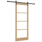 Porta Scorrevole in Legno Massello di Pino e Vetro 93 x 232 cm Naturale e Nero