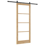 Porta Scorrevole in Legno Massello di Pino e Vetro 93 x 232 cm Naturale e Nero