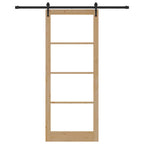 Porta Scorrevole in Legno Massello di Pino e Vetro 93 x 232 cm Naturale e Nero