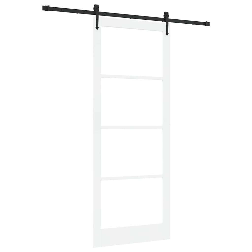 Porta Scorrevole Bianco e Nero 93 x 232 cm - Legno Massello di Pino e Vetro
