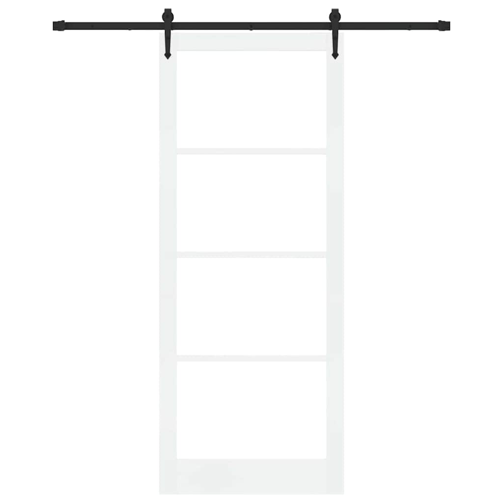 Porta Scorrevole Bianco e Nero 93 x 232 cm - Legno Massello di Pino e Vetro