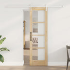 Porta Scorrevole Naturale in Legno Massello di Pino e Vetro 61 x 198,5 cm