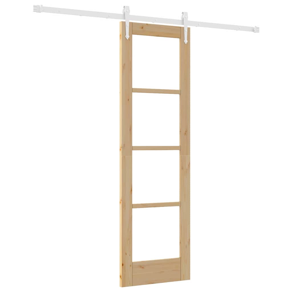 Porta Scorrevole Naturale in Legno Massello di Pino e Vetro 61 x 198,5 cm