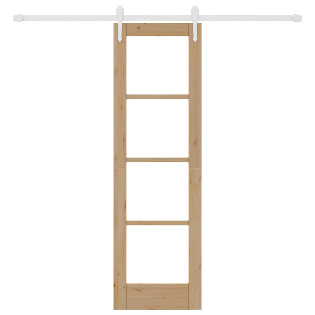 Porta Scorrevole Naturale in Legno Massello di Pino e Vetro 61 x 198,5 cm