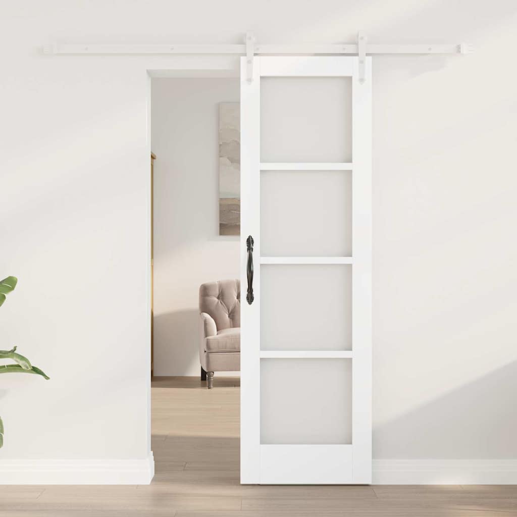 Porta Scorrevole Bianco 61 x 198,5 cm Legno Massello Pino e Vetro
