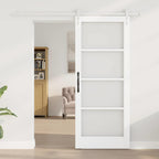 Porta Scorrevole Bianco 83 x 202 cm - Legno Massello di Pino e Vetro
