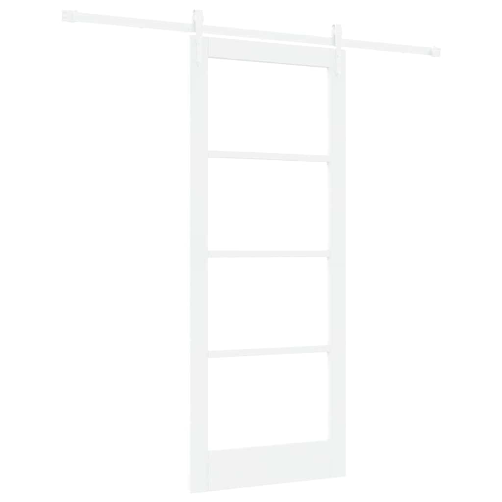 Porta Scorrevole Bianco 83 x 202 cm - Legno Massello di Pino e Vetro