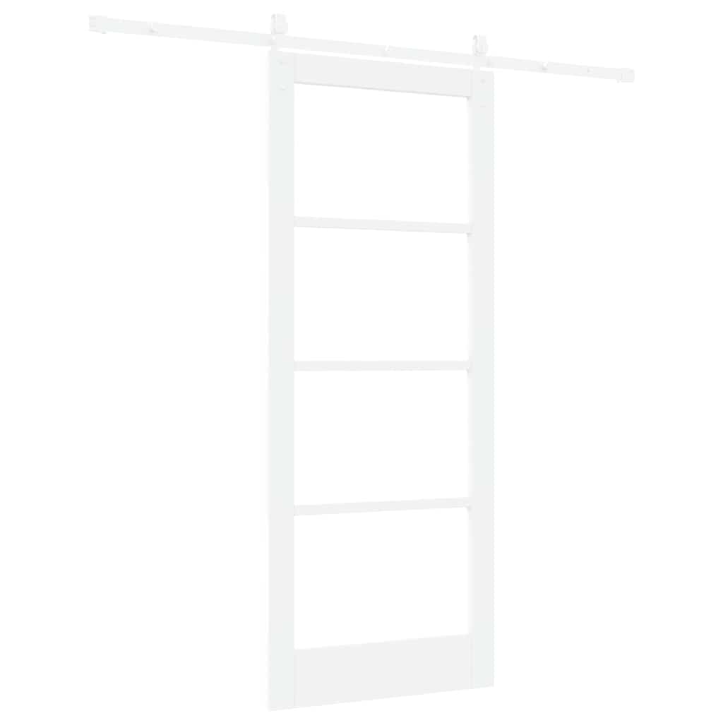 Porta Scorrevole Bianco 83 x 202 cm - Legno Massello di Pino e Vetro